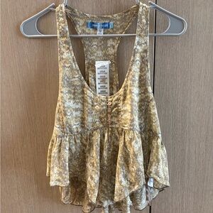 Urban Outfitters Olive Tie-Dye Ruffle-Hem Tank